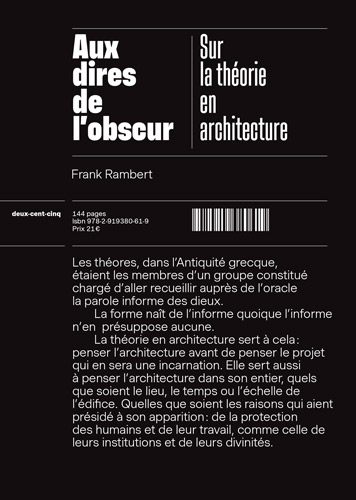 architecture frank rambert : UN LIVRE - Aux dires de l'obscur